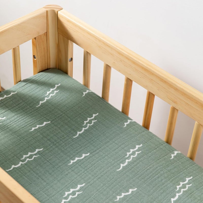 babyletto 100% Organic Cotton All-Stages Bassinet Sheet, GOTS-Certified, Fitted 360°, Ultra-Soft and Breathable Muslin - Ocean Waves - Image 2